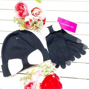 NEW Kate Spade Black Beanie and Glove Colorblock Bow Set